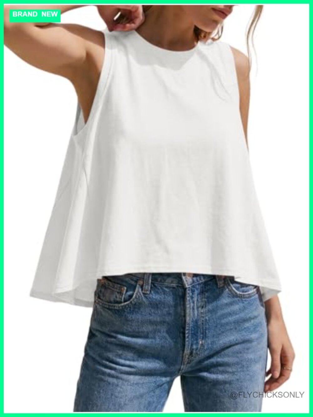 Flowy Tank Tops Sleeveless Crew Neck Casual Loose Fit Swing Tees
